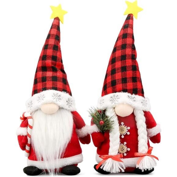 Christmas Gnomes Plush Couple with Red Buffalo Check - Xmas Gnomes - Picture 1 of 7